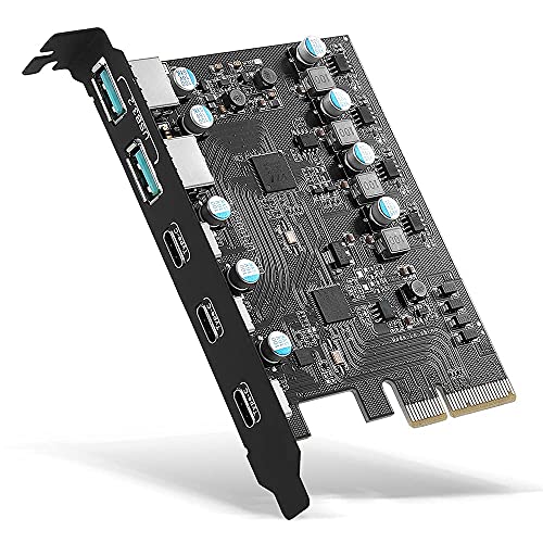 PCIe to USB 3.2 Gen 2 Adapter Card with 20 Gbps Bandwidth 5-Port (3X USB C -2X USB A) PCI Express Expansion Card Internal USB Hub PCI-E Add-on Cards Riser for Windows 10/8/7 and MAC OS 10.8.2 Above