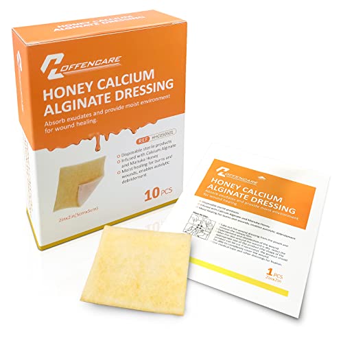 Honey Calcium Alginate Wound Dressing, Honey Would Dressing with Calcium 2″x 2″ (10 Pack) Hospital Grade Honey Patches for Faster Wound Care, Minor Burns Cuts – Latex Free