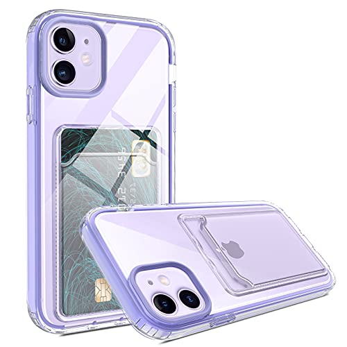 BENTOBEN iPhone 11 Case with Card Holder, Clear Transparent Slim Shock Absorption Protective Wallet Phone Cases for 6.1 inch iPhone 11, Clear/Purple