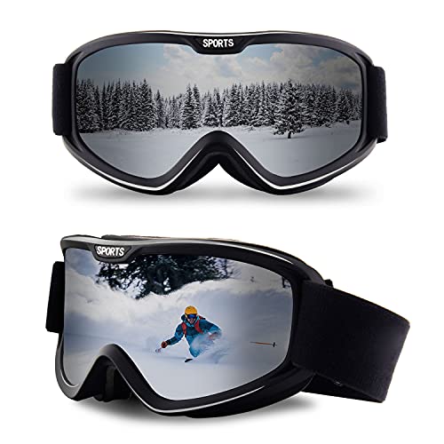 Ukoly Ski Goggles,Snow Snowboard Goggles Men Women Adult Youth Snowmobile Skiing Skating (Adult, Black Frame Gray Lens-VLT 13.7%)
