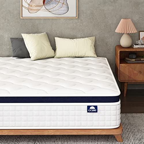Crystli Full Size Mattress Bed in A Box, 10 Inch Hybrid Mattress with Zero Pressure Foam, Innerspring Mattress for Pressure Relief & Cool Sleep, Motion Isolation, Medium Firm, CertiPUR-US Certified