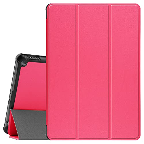 FANRTE Case Fits All-New Amazon Kindle Fire HD 10 & 10 Plus Tablet (11th Generation, 2021 Release)-Slim PU Leather Trifold Stand Cover PC Hard Back Shell with Auto Wake/Sleep（Rose red）
