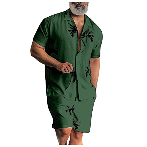 GDJGTA Men’s Short Sleeve Tracksuits Short Pajama Set Summer Plus Size Fitness Outdoor Two-Piece Suit male Home Clothes Pajamas,Green,XX-Large