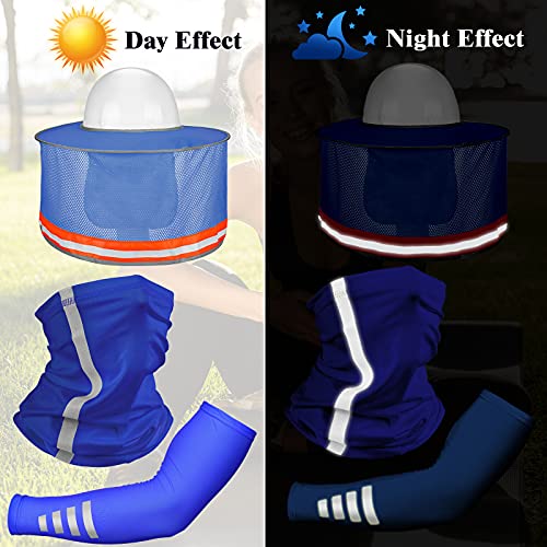 SATINIOR 3 Pieces Sun Hard Hat High Visibility Shield Full Brim Mesh Neck Sunshade, Bandana Headband Face Scarf, UV Protection Arm Sleeves with Reflective Strap for Cooling (Blue) | The Storepaperoomates Retail Market - Fast Affordable Shopping