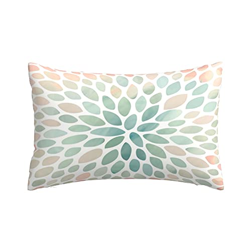 Rectangle Throw Pillow Cover Floral Bloom Pattern Pillowcase with Coral-Peach-Green Lumbar Pillow Cover for Bedroom Livingroom Cushion Cover for Sofa,Couch,Bed,Home Decor 14 X 20 Inch
