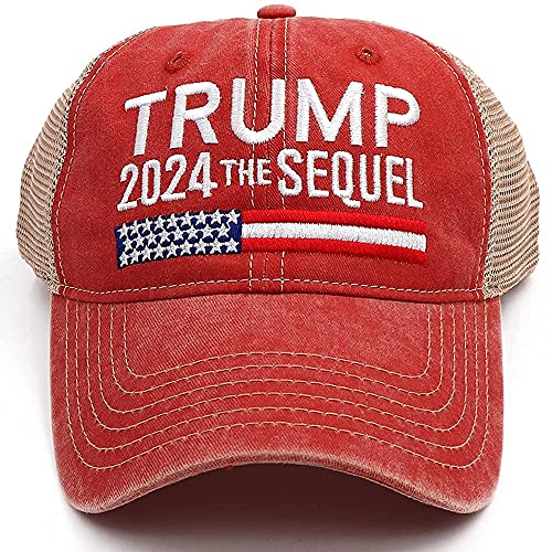 NDLBS Trump 2024 The Sequel Hat Campaign Rally Embroidered US Trump 2024 MAGA Hat Adjustable Baseball Trucker Cap