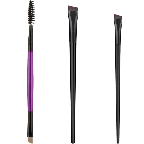 Angled Eyebrow Eyeliner Brush – 3PCS Ultra Fine Eyeliner Brushes,Valentines Day Gifts for Her,Wife,Girlsfriend, Slanted Flat Angle Brow Grooming Comb Mascara Brush, Small Shader Blending Brushes, Professional Eye Makeup Tool (Purple)
