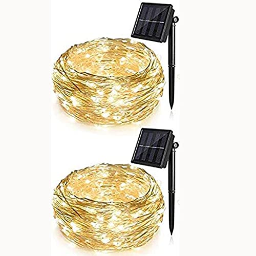 MAOGOO 2 Pack Solar Light String, Solar Copper Wire Light String 33 Feet 100 Led Small Lights,Starry Sky Outdoor Waterproof, Suitable for Home, Garden, Terrace, Wedding and Party (Warm White)