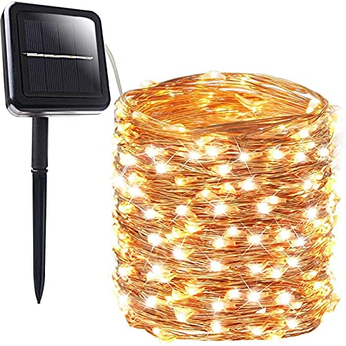 Solar Light String, Solar Copper Wire Light String 66 Feet 200 Led Small Lights, 8 Switching Modes, Starry Sky Outdoor Waterproof, Suitable for Home, Garden, Terrace, Wedding and Party (Warm White)