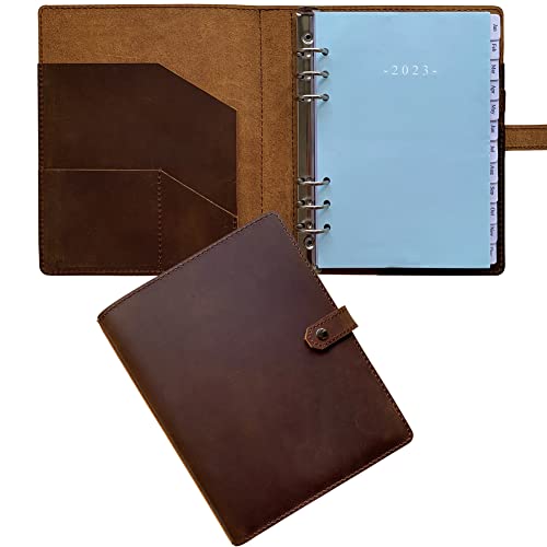 2023 Weekly Planner – A5 Genuine Leather Binder Planner for Men and Women, Inner Pockets and Pen Holder, Refillable, 7″x9″