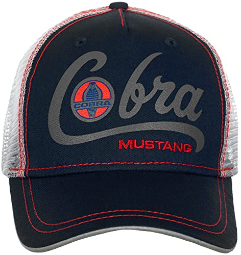 Checkered Flag Sports Men’s Ford Mustang Cobra Baseball Cap Snap Back Trucker Navy, One Size