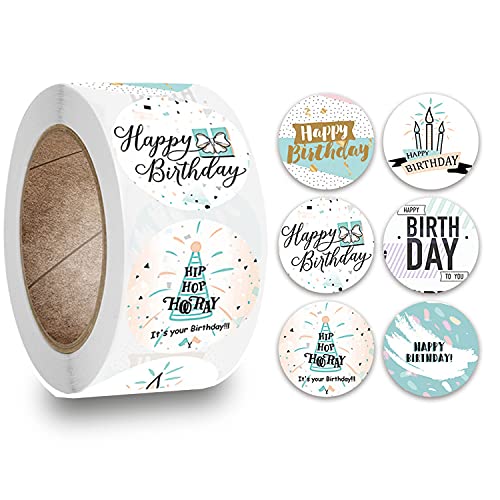 Almiao Happy Birthday Stickers Label, 1.5 Inches 500PCs Round Happy Birthday Stickers Roll
