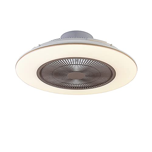 CYDSD Invisible Ceiling Fan Light， Remote Control LED Dimmable Lighting Modes, 3 Wind Speeds, Semi Flush Mount 21.6 inch 80W Low Profile Enclosed Blade Mute Fan Lights Kitchen, Living Bed Room, Brown