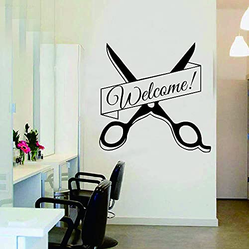 Hair Salon Wall Decal Hairdresser Beauty Salon Logo Design Scissors Barber Barbershop Wall Decoration Stickers (JWH111)