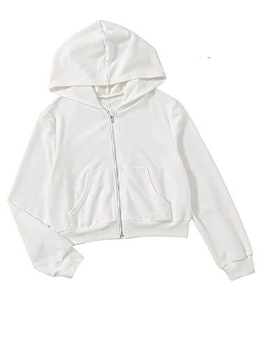 Floerns Girls Casual Long Sleeve Zip Up Hoodie Jacket with Pockets White 14Y