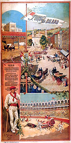 TopVintagePosters 1899 TOROS EN Bilbao Plaza Spain Bullfighting Vintage Poster REPRO (15” X 30” Image Size Paper)