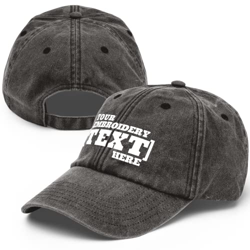 Custom Denim Hat/Cap Embroidered Personalized Text丨Distressed Vintage Washed Dad Hat-Black