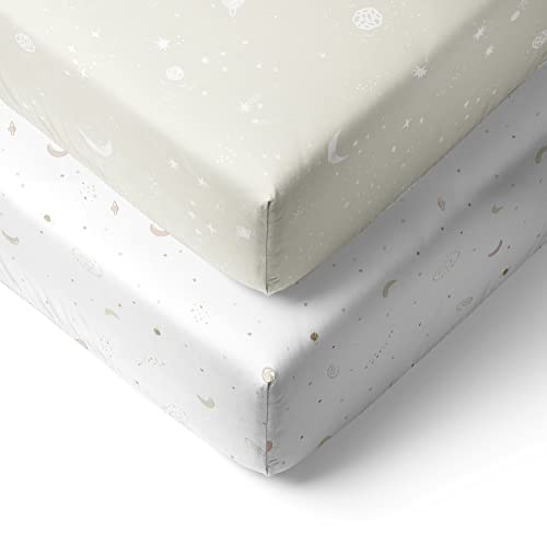 Sorrel + Fern Crib Sheet for Standard Crib Mattress (Galaxy, Moon and Stars) – Premium Fitted Sheets – Buttery Soft Cotton Blend