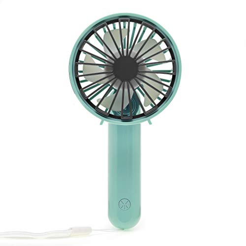 Omikaji Mini Handheld Fan, Folding Table Fan Pocket Fan with 180°Rotatable Flexible Stand, Ultra Quiet Rechargeable Portable Fan for Stroller Bike Camping BBQ Gym Office Room Car Traveling (Blue)