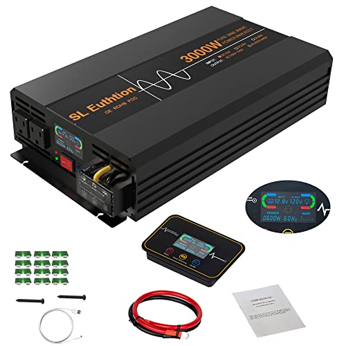 SL Euthtion 3000W Pure Sine Wave Power Inverter 12V DC to 120V AC 60HZ with LCD Display, USB Port, Wireless Remote Control（10M）, Solar, Outdoor