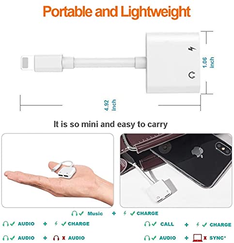 [Apple MFi Certified] iPhone Headphones Adapter & Splitter, 2 in 1 Dual Lightning Charger Cable Aux Audio Adapter Converter for iPhone 12/11/XS/XR/X/8/7/6/iPad, Support Calling+Charging+Music Control | The Storepaperoomates Retail Market - Fast Affordable Shopping