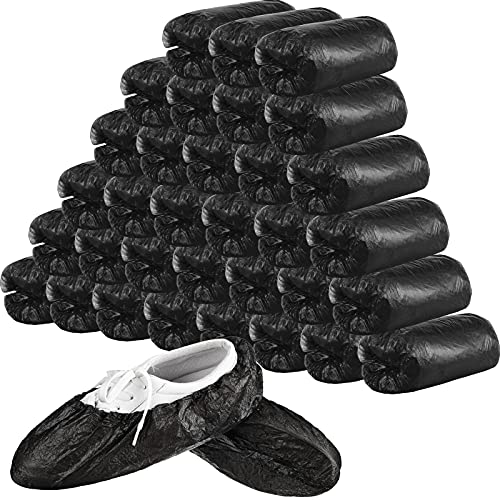 SATINIOR 400 Pieces (200 Pairs) Disposable Boot and Shoe Covers for Floor, Carpet, Shoe Protectors, Durable Non-Slip (Black)