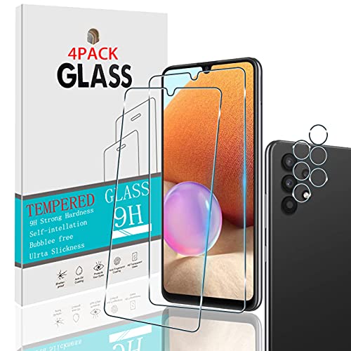 [4 Pack] for Samsung Galaxy A32 5G Screen Protector （2 Pack）+ Camera Lens Protector（2 Pack）for Samsung Galaxy A32 5G Tempered Glass,HD Clear Tempered Glass Screen Protector ,Easy InstallationAnti-Scratch/Bubble Free