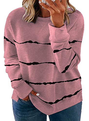 Happy Sailed Womens Plus Size Tie Dye Sweatshirt Casual Long Sleeve Crew Neck Striped Pullover Tops,3X Pink