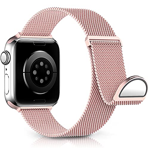 KingofKings Replacement Strap Compatible with Apple Watch Band 38mm 40mm 41mm 42mm 44mm 45mm Women/Men Adjustable Magnetic Mesh Wristband for iWatch Series 8 7 6 SE 5 4 3 2 1, Stainless Steel Metal