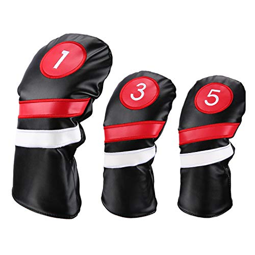 KYTAI Golf Club Head Covers- Leather Style 1 Driver Headcovers and 3 5 Wood Fairway Head Covers (Black)