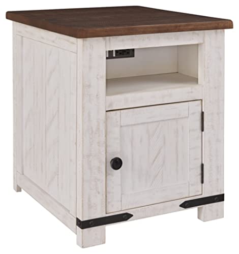 Signature Design by Ashley Wystfield Rustic Farmhouse End Table, White & Brown