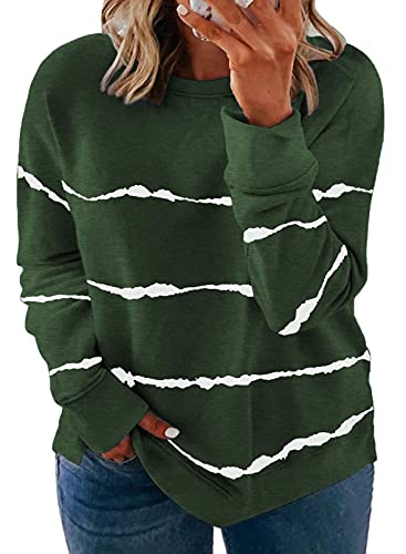 Happy Sailed Womens Plus Size Striped Tie Dye Sweatshirt Long Sleeve Round Neck Loose Pullover Tops,2X Green
