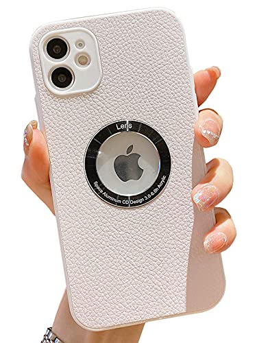 KERZZIL Cute Slim for iPhone 11 Case with Logo Window,Trendy Shockproof Protective Leather Soft TPU Back Cover Cases Compatible for iPhone 11 6.1-inch(White)