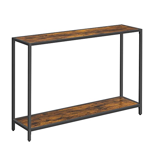 VASAGLE 47.2” Console Table for Living Room, Long Sofa Table with Storage Shelf, 2 Tier Narrow Entryway Table for Foyer, Hallway, Corridor, Steel Frame, Industrial, Rustic Brown and Black