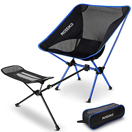 MOSEIKO Outdoor Ultralight Portable Folding Camping Chairs with Retractable Footrest,Chairs with Carry Bag,Heavy Duty 265lbs,for Outdoor Camping,Fishing,Hiking,Beach,Travel(Deep Blue)