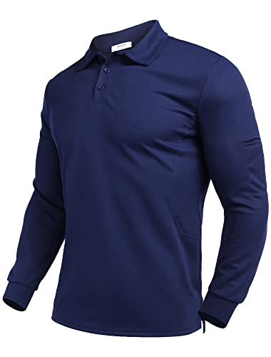 Deyeek Mens Polo Shirts Quick Dry Long Sleeve Polo UPF 50+ Sun Protection Golf Hiking Casual Polo Navy Blue
