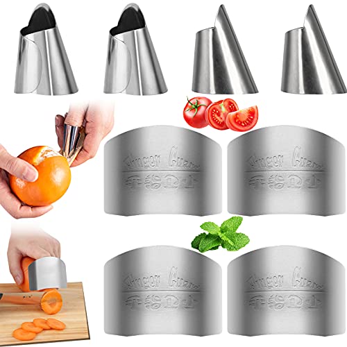 8 Pack Finger Guards for Cutting, Adjustable Stainless Steel Fingers Protectors Cots for Vegetables, Fruits, Nuts, Kitchen Knife Accessories, Chef Slicing Peeling Dicing Chopping Tools Avoid Hurting