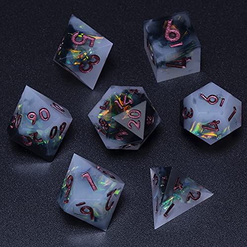 MINI PLANET DND Dice Set for TTRPG Dungeons and Dragons Handmade Sharp Edged DND Dice Set Polyhedral Dice Critical Role Dice Goblin Glitter Dice RPG Dice Resin Dice Hoard Dark Knight