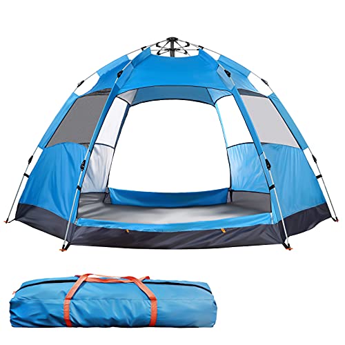 3-4-Person Waterproof Pop up Camping Tent with Rainfly Instant Tent Portable with Carring Bag （Blue）