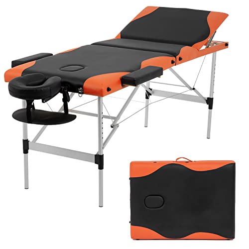 Massage Table Spa Bed Massage Bed 3 Fold 84 Inch Height Adjustable Aluminium Massage Table Portable Facial Salon Tattoo Bed W/Face Cradle Carry Case