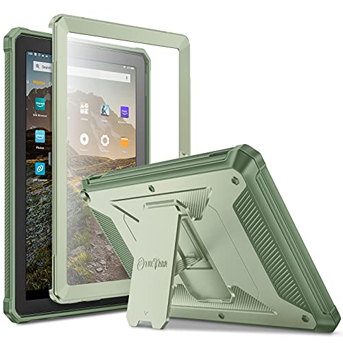 Fintie Case for Amazon Fire HD 10 and Fire HD 10 Plus Tablet (Only Compatible with 11th Generation 2021 Release),[Tuatara] Rugged Unibody Hybrid Kickstand Cover w/Built-in Screen Protector,Sage Green