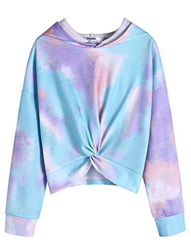 Hopeac Kids Crop Tops Girls Tie Dye Hoodies Cute Twist Front Long Sleeve Fashion Sweatshirts