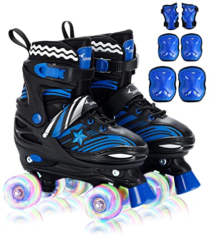 Roller Skates for Boys 4 Sizes Adjustable, Sportneer Light Up Kids Roller Skates for Age 3-5 6-12 Roller Skates with Protective Gears Illuminating Wheels Gift for Kids Toddler Beginner