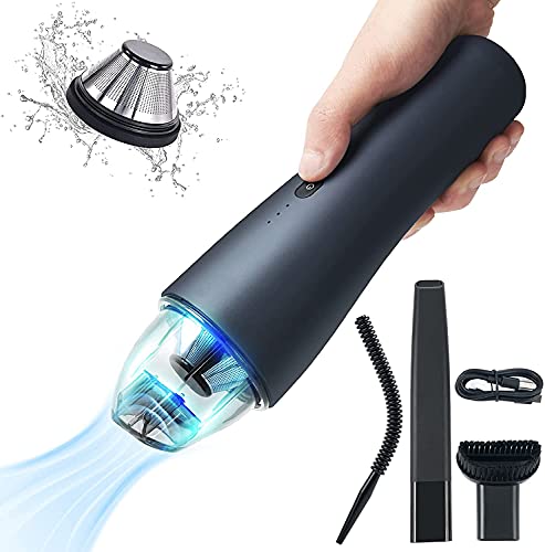 Createshao Handheld Vacuum Cleaner Cordless,Strong Cyclonic Suction Absorbing Pressure 6000pa Car Vacuum,Mini Car Vacuum Cleaner,Home Kitchen USB Type C Fast Charging A2 Upgraded Version (Black)