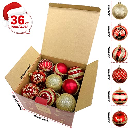 OurWarm 36pcs Christmas Ball Ornaments, 70mm/2.76″ Red and Gold Shatterproof Christmas Ornaments Sets for Christmas Tree Decorations, Holidays, Home, Party Decorations, Tree Ornaments | The Storepaperoomates Retail Market - Fast Affordable Shopping