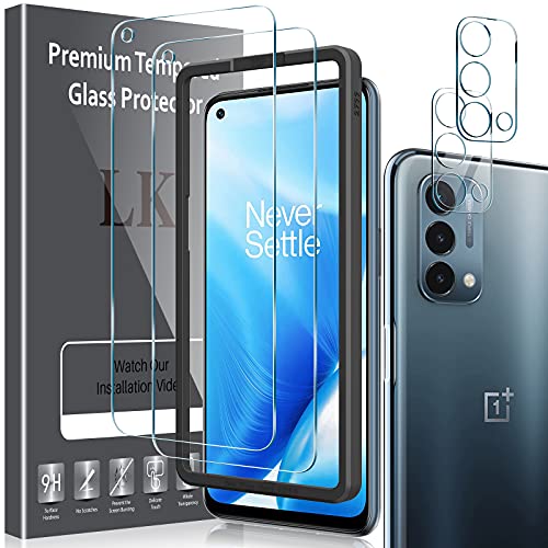 LK [4 Pack] 2 Pack Screen Protector for OnePlus Nord N200 5G + 2 Pack Camera Lens Protector, 9H Tempered Glass Screen Protector with Alignment Frame, Scratch-Resistant, Anti-Fingerprint, Smooth-Touch