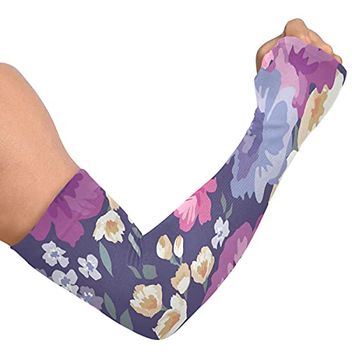 WELLDAY Beautiful Flower Arm Sleeves with Thumb Hole UV Sun Protection Cooling for Driving Cycling Golf Fishing