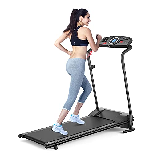 GYMAX Folding Treadmill, Electric Motorized Running Machine with 12 Preset Programs & LCD Monitor, Compact Home Gym Running Treadmill for Small Space, Cardio Training Fitness Equipment