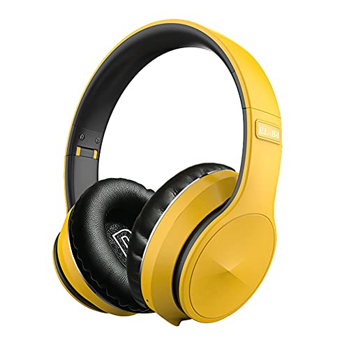 KOMPSEN Adult Noise Cancelling Headphones Wireless Bluetooth Headphones Comfortable Over Ear Headphones Foldable with Microphone Deep Bass for Cellphone PC Online Class Game Office Home Travel-Yellow