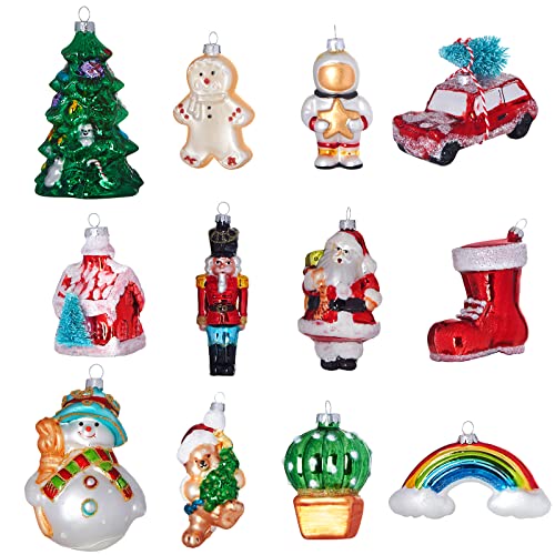 HappySpot Glass Various Styles Xmas Tree Pendants Holiday Indoor Ornaments Gift Set of 12 Suitable for Home Party Hanging Decoration, Red